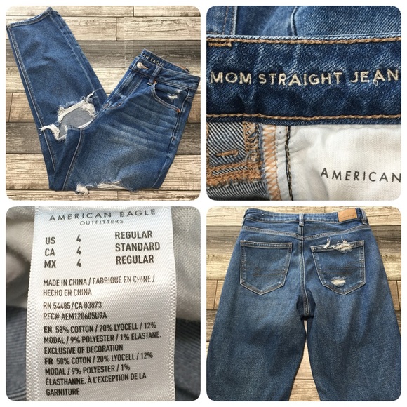 American Eagle Outfitters Denim - American Eagle Stretch Mom Straight Jeans Women’s 4 Reg (Inseam 26) Distressed.